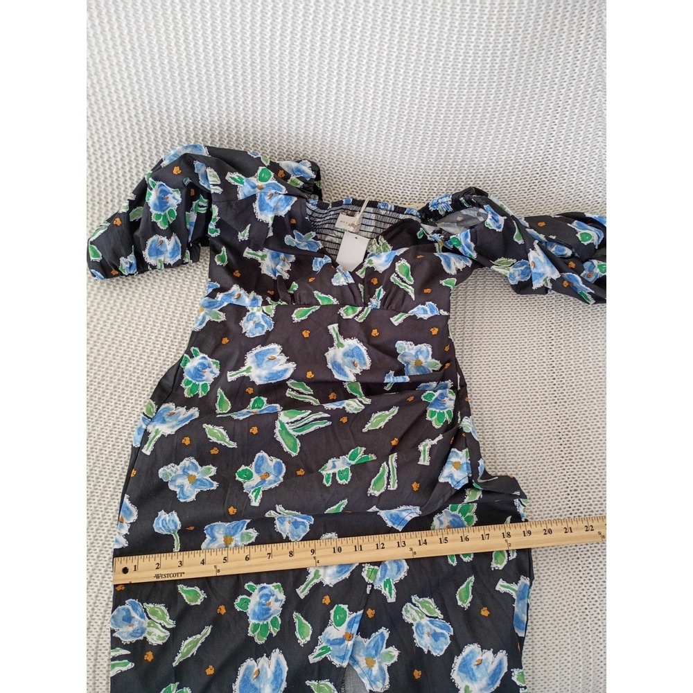 NWT Mello Day Cottagecore Black Floral Smocked Back Maxi Dress Puff Slve Slit S - Picture 12 of 14